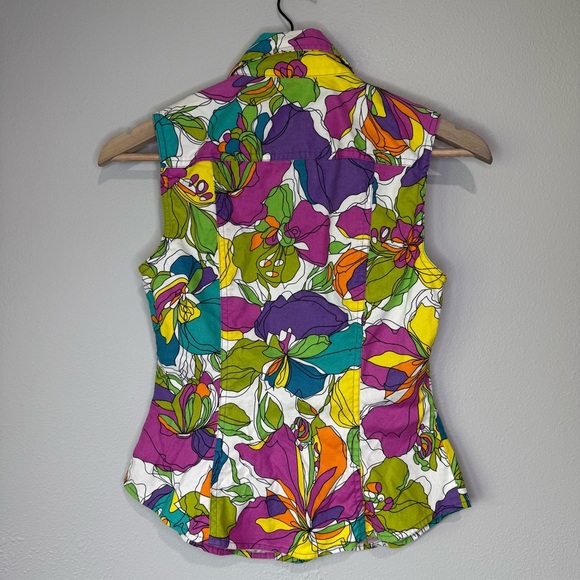 David Meister Blue and Pink Fitted Button Down Shirt - Picture 4 of 4